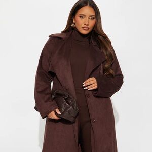 Topic of Conversation Faux Suede Trench Coat - Chocolate